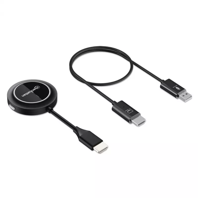 Manhattan kit presentazione wireless HDMI 1080p, set da 2 pezzi con ricevitore HDMI e dongle trasmettitore HDMI per la trasmissione wireless di un segnale video da laptop/tablet/smartphone a TV o proiettore HDMI, nero