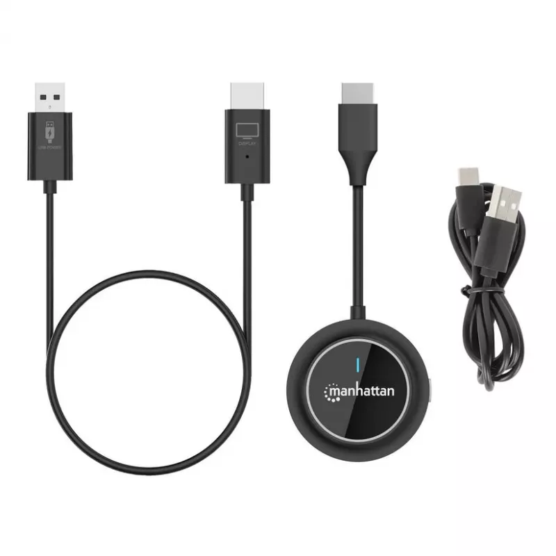Manhattan kit presentazione wireless HDMI 1080p, set da 2 pezzi con ricevitore HDMI e dongle trasmettitore HDMI per la trasmissione wireless di un segnale video da laptop/tablet/smartphone a TV o proiettore HDMI, nero