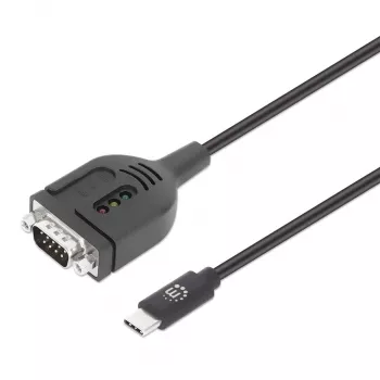 Manhattan cavo convertitore USB-C a seriale, 1 m, connettore maschio su connettore maschio, seriale/RS232/COM/DB9, chip Prolific PL2303GT, cavo nero, tre anni di garanzia