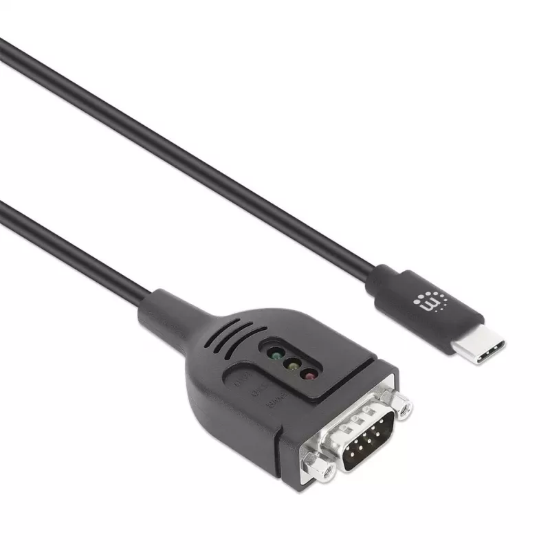 Manhattan cavo convertitore USB-C a seriale, 1 m, connettore maschio su connettore maschio, seriale/RS232/COM/DB9, chip Prolific PL2303GT, cavo nero, tre anni di garanzia