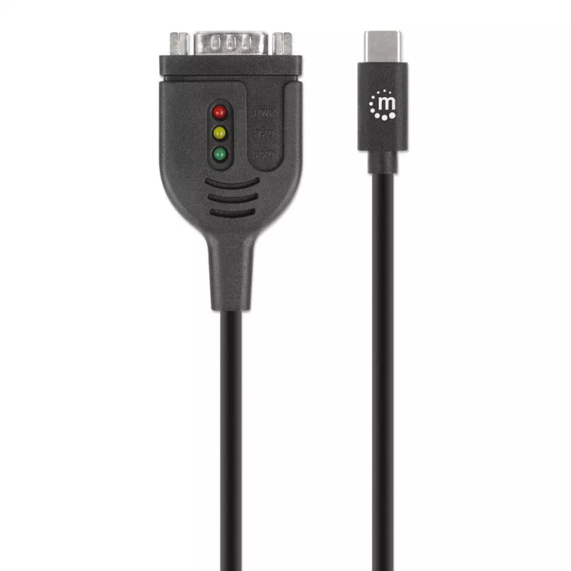 Manhattan cavo convertitore USB-C a seriale, 1 m, connettore maschio su connettore maschio, seriale/RS232/COM/DB9, chip Prolific PL2303GT, cavo nero, tre anni di garanzia