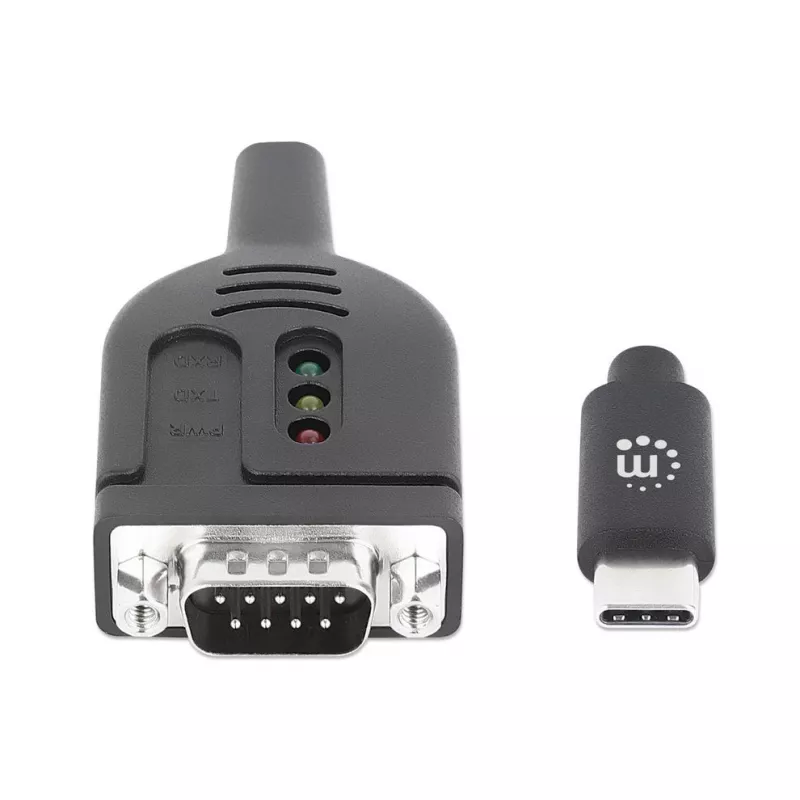 Manhattan cavo convertitore USB-C a seriale, 1 m, connettore maschio su connettore maschio, seriale/RS232/COM/DB9, chip Prolific PL2303GT, cavo nero, tre anni di garanzia