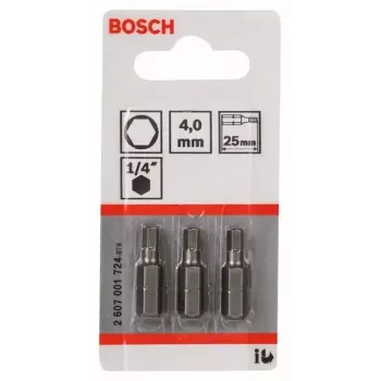 Bosch 2607001724 Inserto esagonale 4 mm, extra duro, C 6,3, 3 pz.