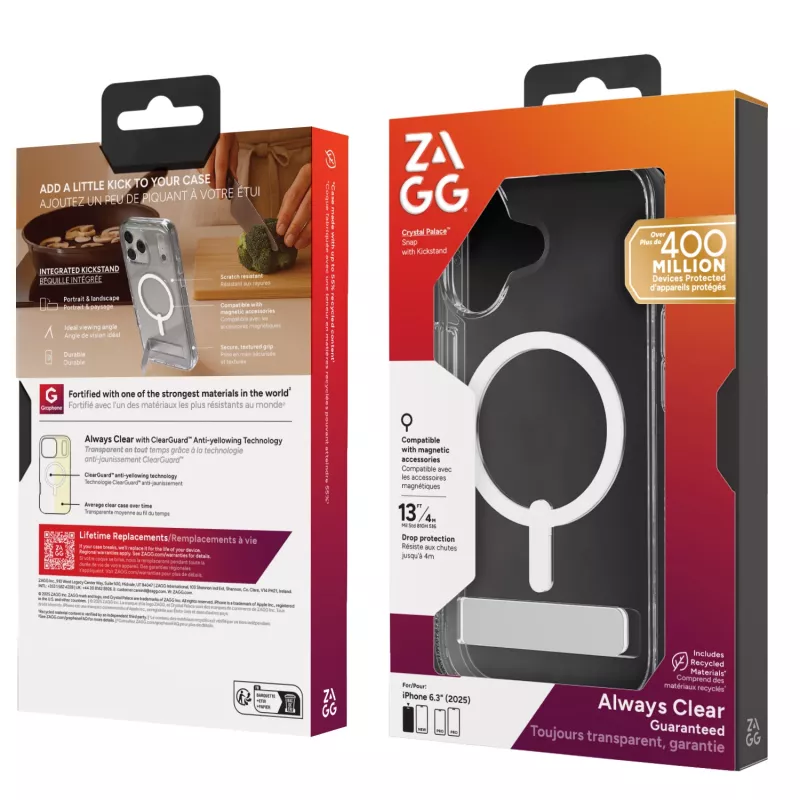 Custodia ZAGG Crystal Palace Snap Kickstand per Apple iPhone 17, cover, Apple, iPhone 17, 16 cm (6,3 pollici), trasparente