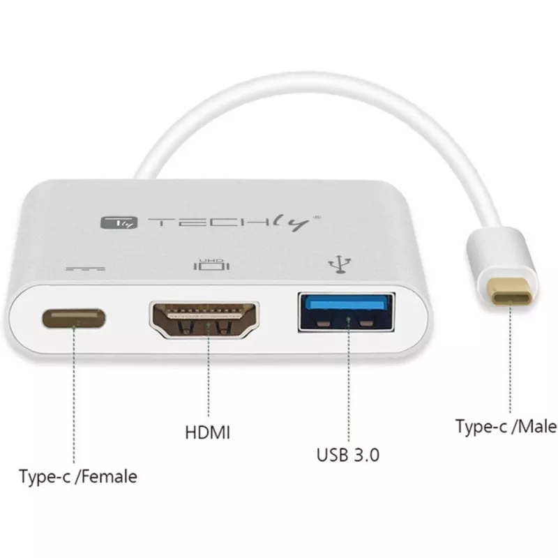 Techly IADAP USB31-HDMIPTY dock per laptop/replicatore di porte con filo USB 3.2 Gen 1 (3.1 Gen 1) Type-C argento