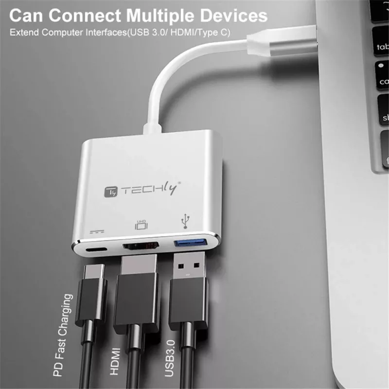 Techly IADAP USB31-HDMIPTY dock per laptop/replicatore di porte con filo USB 3.2 Gen 1 (3.1 Gen 1) Type-C argento