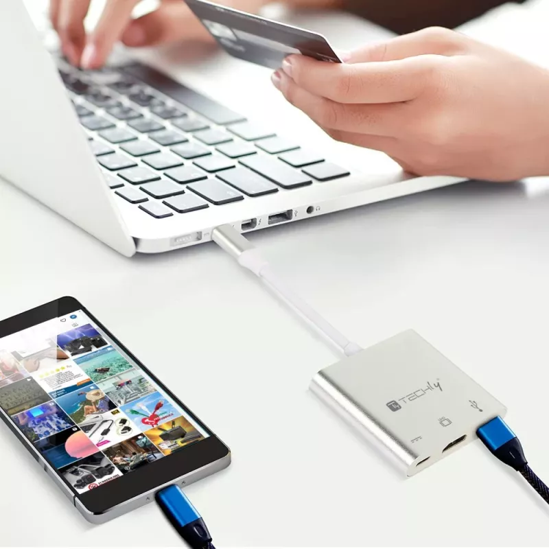 Techly IADAP USB31-HDMIPTY dock per laptop/replicatore di porte con filo USB 3.2 Gen 1 (3.1 Gen 1) Type-C argento