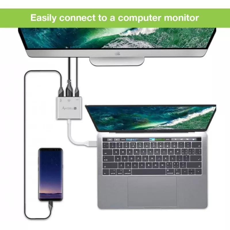 Techly IADAP USB31-HDMIPTY dock per laptop/replicatore di porte con filo USB 3.2 Gen 1 (3.1 Gen 1) Type-C argento