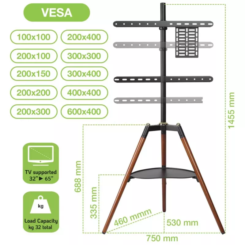 Supporto/base per TV Techly ICA-TR58 165,1 cm (65 pollici) nero, legno