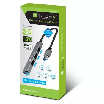Dock/replicatore di porte per laptop Techly IUSB32-HUB4A-3U2SLS con filo USB 3.2 Gen 1 (3.1 Gen 1) Type-A grigio
