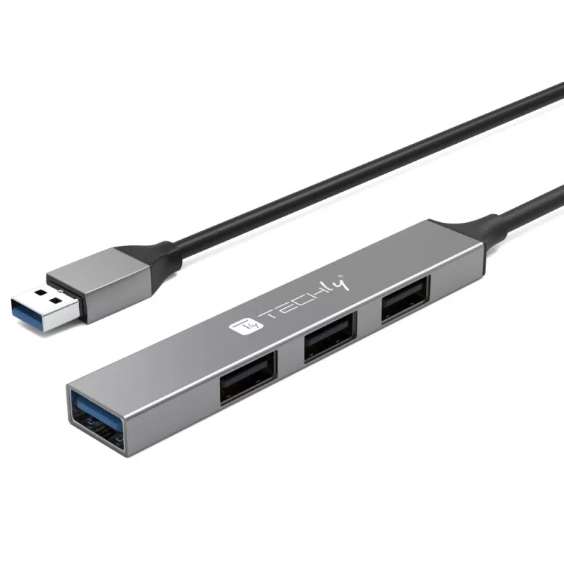 Dock/replicatore di porte per laptop Techly IUSB32-HUB4A-3U2SLS con filo USB 3.2 Gen 1 (3.1 Gen 1) Type-A grigio