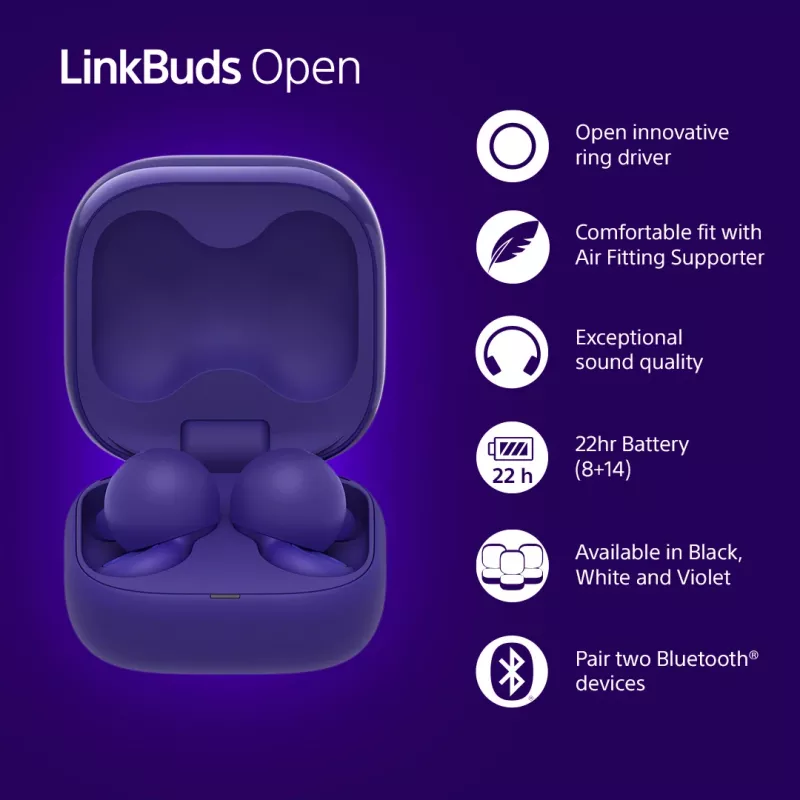 Sony LinkBuds Open WFL910V Cuffie/Headset Wireless In-Ear Chiamate/Musica Bluetooth Viola
