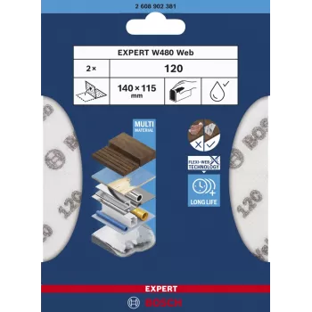 Foglio abrasivo Bosch W480, grana fine P320, 115×140 mm, 2 pz.