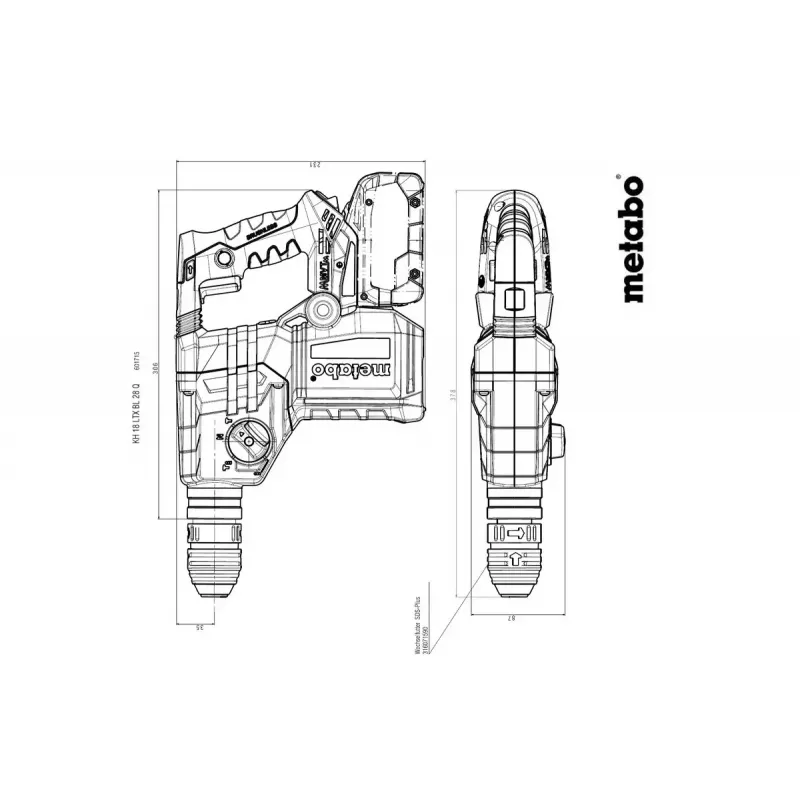 Punta per trapano a percussione Metabo KH 18 LTX BL 28 Q 1000 RPM SDS Plus