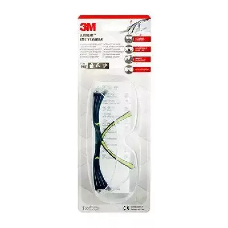 Occhiali di sicurezza 3M SF4000CC1 — occhiali protettivi in plastica, lente trasparente, nero/verde