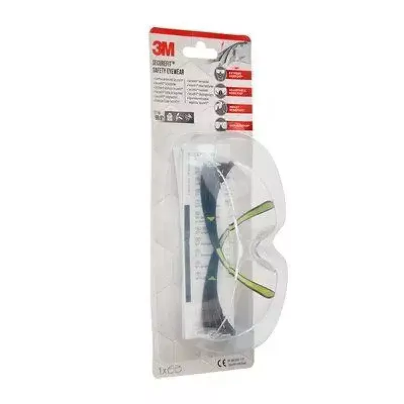 Occhiali di sicurezza 3M SF4000CC1 — occhiali protettivi in plastica, lente trasparente, nero/verde