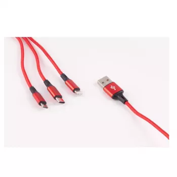 shiverpeaks BASIC-S Cavo di ricarica 3-in-1, da USB-A a Micro-B + USB-C + 8 pin, rosso, 1,2 m