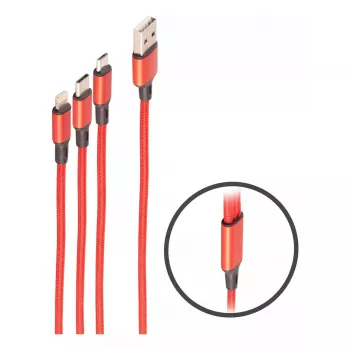 shiverpeaks BASIC-S Cavo di ricarica 3-in-1, da USB-A a Micro-B + USB-C + 8 pin, rosso, 1,2 m