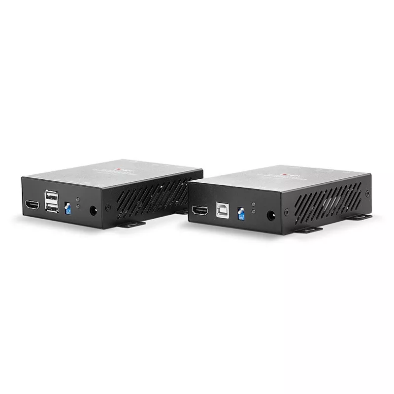 Lindy 300 m Fibre Optic HDMI 4K60 e USB KVM Extender, trasmettitore e ricevitore, con cavo, 300 m, 3840 x 2160 pixel, nero, metallo