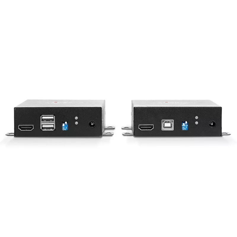 Lindy 300 m Fibre Optic HDMI 4K60 e USB KVM Extender, trasmettitore e ricevitore, con cavo, 300 m, 3840 x 2160 pixel, nero, metallo