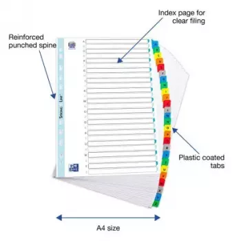 ELBA schedario Mylar, A-Z, 26 parti, A4, 210 x 297 mm, linguette colorate (596581-20)