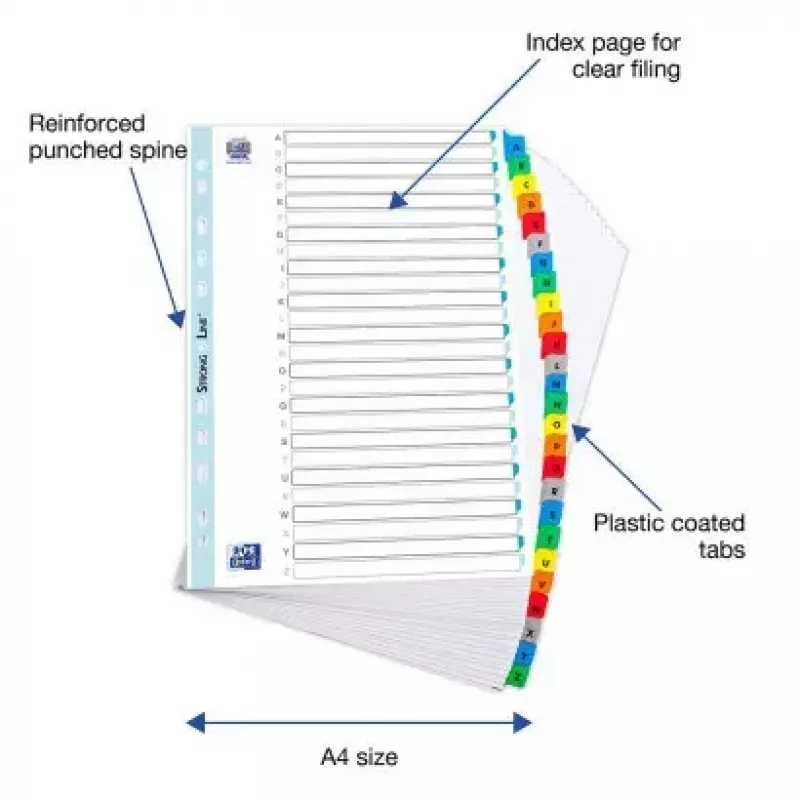 ELBA schedario Mylar, A-Z, 26 parti, A4, 210 x 297 mm, linguette colorate (596581-20)