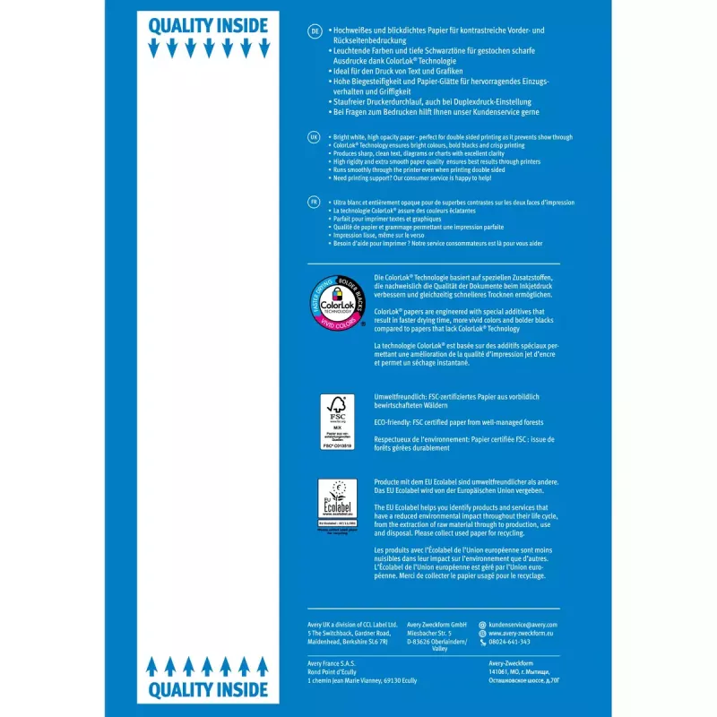 Carta per stampante A4 Avery 90 g/m² 500 fogli