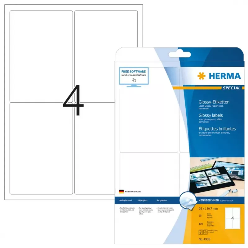 Etichetta adesiva per stampante HERMA 4908 A4 96x139,7 mm
