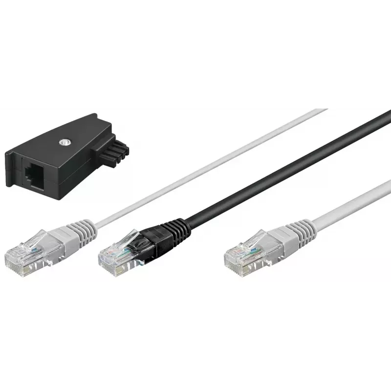 Goobay 95286 cavo adattatore TAE, 2x RJ45 a RJ45 (8P8C) / TAE-F, 3 m, nero/grigio