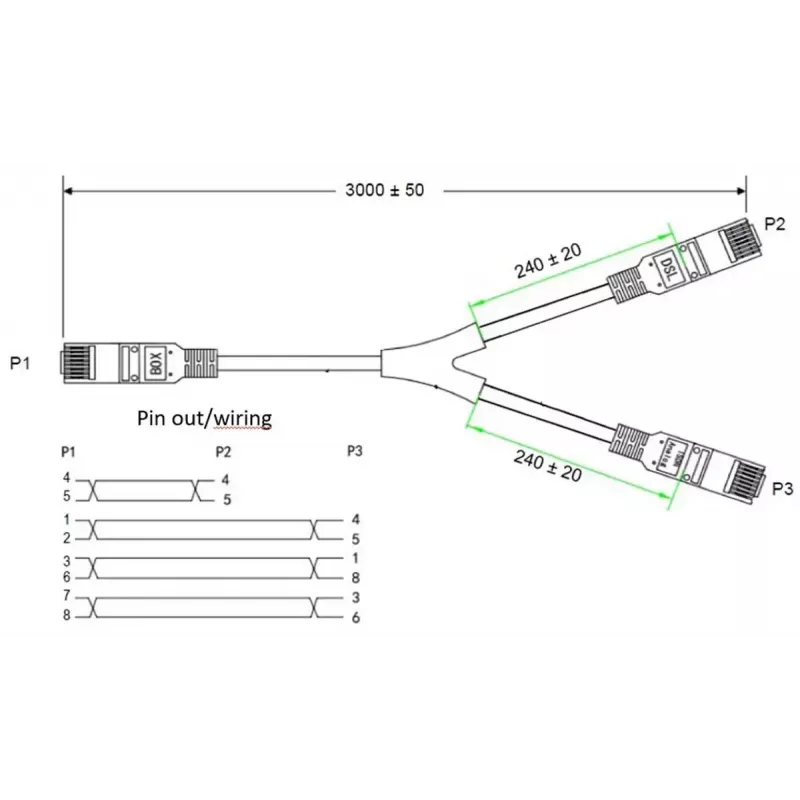 Goobay 95286 cavo adattatore TAE, 2x RJ45 a RJ45 (8P8C) / TAE-F, 3 m, nero/grigio