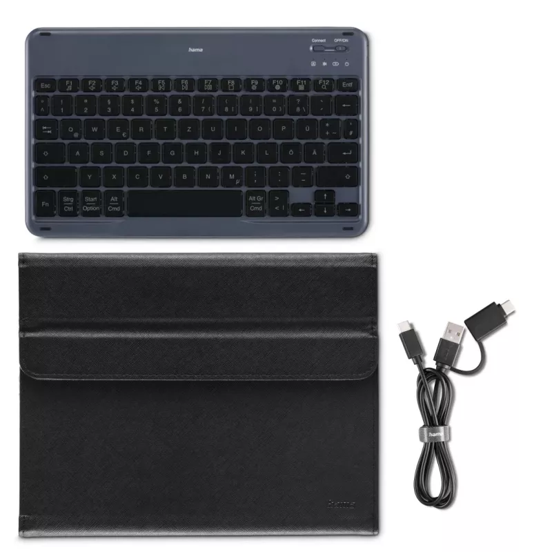 Hama Travel 500 custodia con tastiera Bluetooth per tablet da 7–11 pollici, QWERTZ (DE), nera