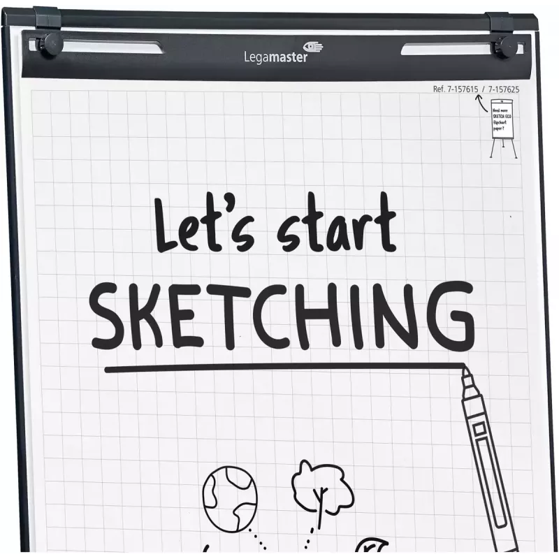 Lavagna a fogli mobili con base rotonda Legamaster SKETCH EASY – acciaio, 5 ruote, 720×600 mm