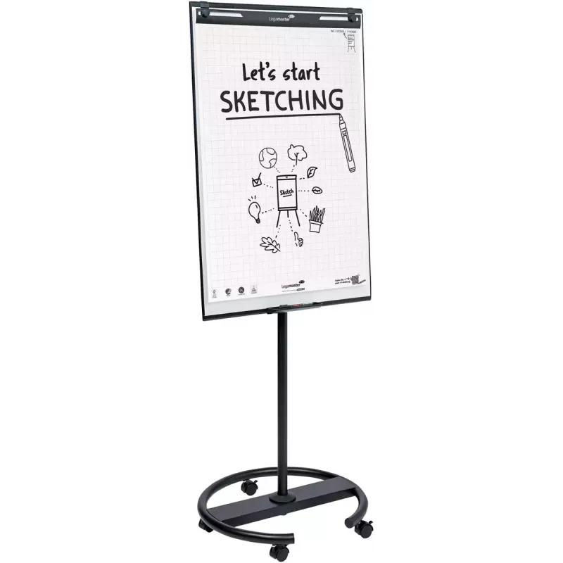 Lavagna a fogli mobili con base rotonda Legamaster SKETCH EASY – acciaio, 5 ruote, 720×600 mm