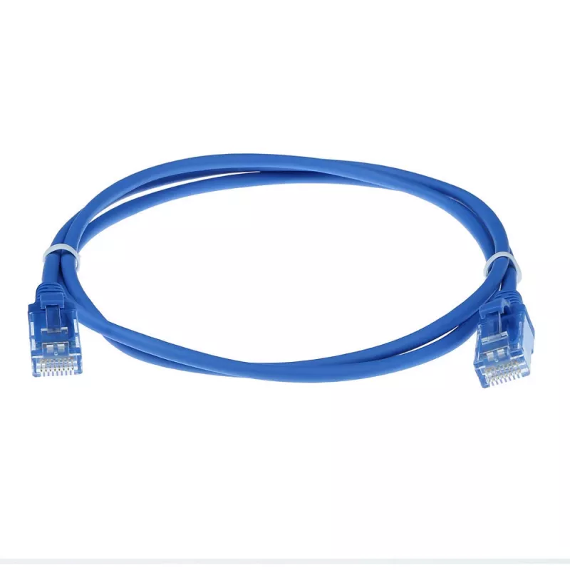 Cavo patch slimline datacenter ACT blu 10 metri LSZH U/UTP CAT6 con connettori RJ45 snagless