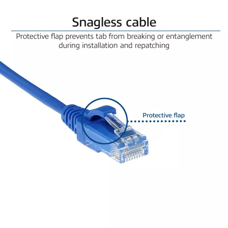 Cavo patch slimline datacenter ACT blu 10 metri LSZH U/UTP CAT6 con connettori RJ45 snagless
