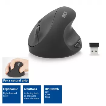 Mouse ACT ergonomico wireless 1600 DPI RF senza fili