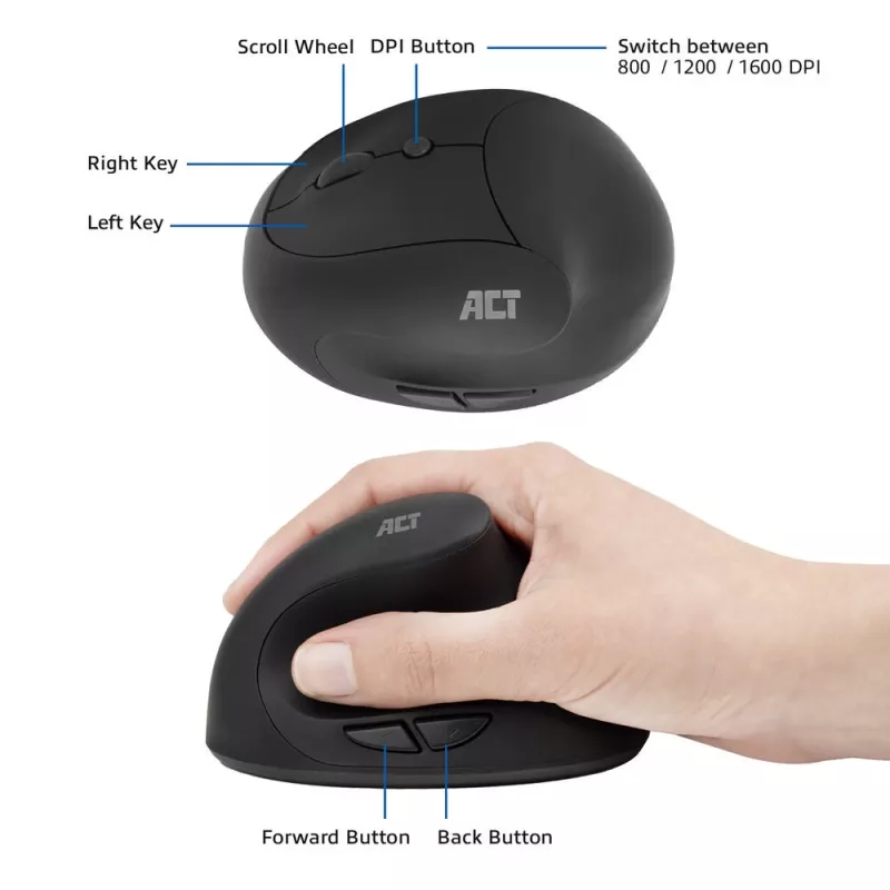 Mouse ACT ergonomico wireless 1600 DPI RF senza fili
