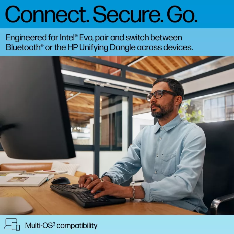 HP 680 Comfort tastiera dual-mode, full-size (100%), wireless, RF Wireless + Bluetooth, QWERTY, nero