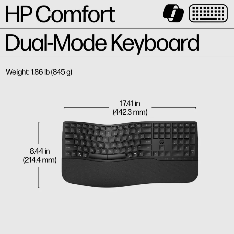 HP 680 Comfort tastiera dual-mode, full-size (100%), wireless, RF Wireless + Bluetooth, QWERTY, nero