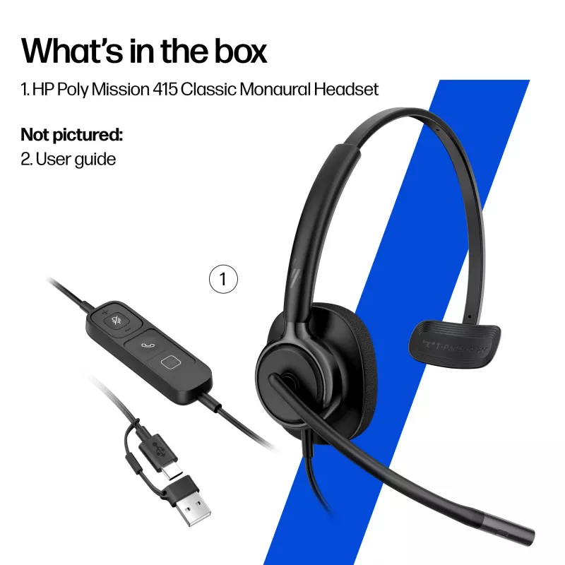 Cuffie stereo con filo HP Poly Mission 425 USB — Bulk, peso 132 g
