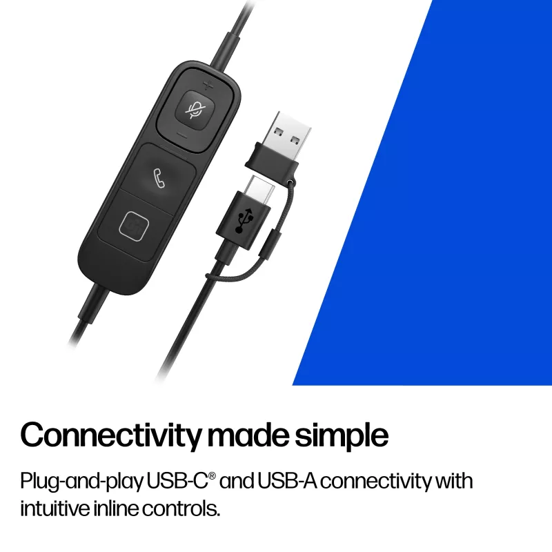Cuffie USB stereo con filo HP Poly Mission 625 — circumaurali, 147 g, connessione USB (Bulk)
