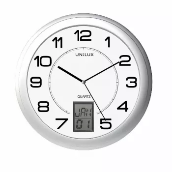 Orologio da parete/da tavolo Unilux 100340853 — al quarzo, rotondo metallizzato argento, Ø 31 cm, batteria AA/AAA