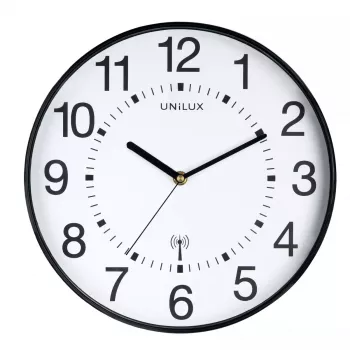 Orologio da parete radiocontrollato Unilux WAVE rotondo nero, diametro 30 cm, batteria AA, 1,5 V