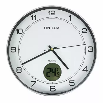 Orologio da parete/da tavolo Unilux 400094592 — al quarzo, rotondo argento metallizzato, Ø 30 cm, batteria AA/AAA
