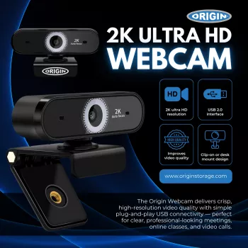 Origin Storage Webcam USB 2K Full HD, 5 MP, 2592 x 1944 pixel, 2K Ultra HD, 60 fps, 10x, USB 2.0