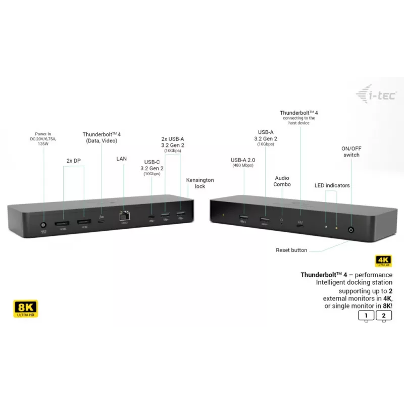 Docking station i-tec Thunderbolt 4 Intelligent Dual Display + Power Delivery 90 W