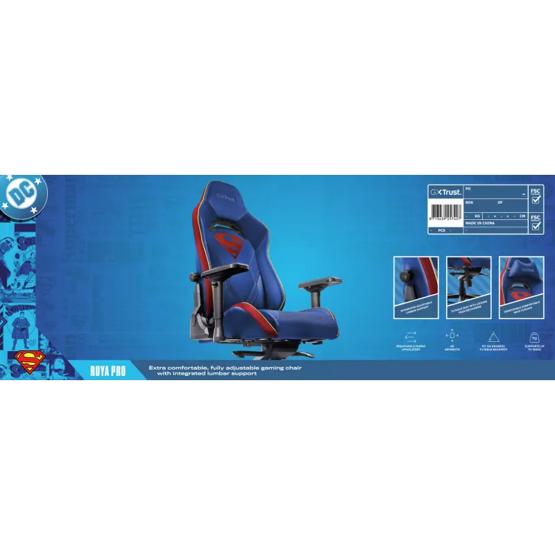 Sedia gaming TRUST RUYA PRO GXT721SM Superman — design ergonomico, regolabile in altezza