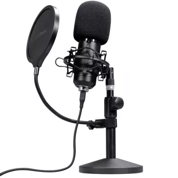 Microfono da studio TRUST GXT 269 Emita II — microfono USB con filo, corpo in metallo, montaggio da tavolo, nero (42×162×42 mm)