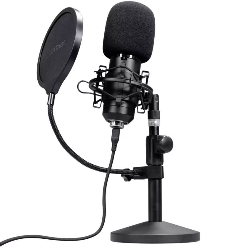Microfono da studio TRUST GXT 269 Emita II — microfono USB con filo, corpo in metallo, montaggio da tavolo, nero (42×162×42 mm)