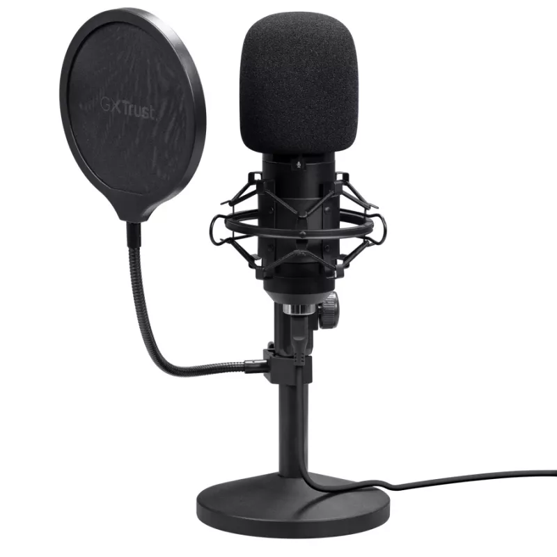 Microfono da studio TRUST GXT 269 Emita II — microfono USB con filo, corpo in metallo, montaggio da tavolo, nero (42×162×42 mm)